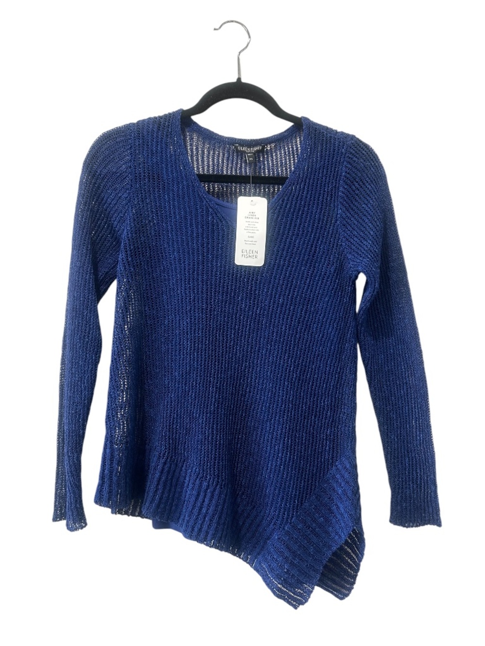 Eileen Fisher Airy Linen Grain Rib Asymmetrical V-neck Sweater NWT Size Small